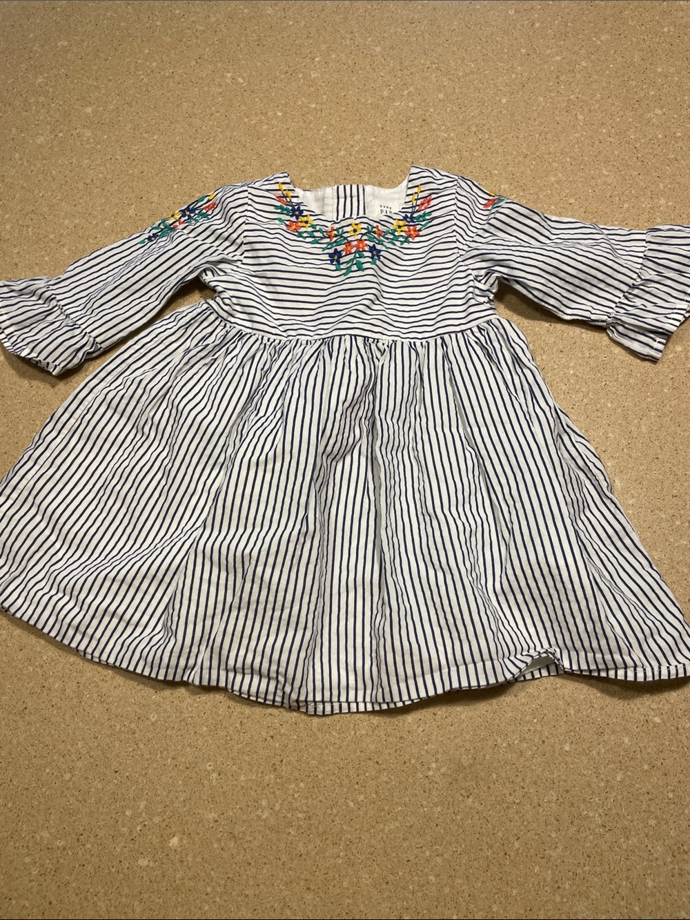 GAP Navy & White Striped Dress with Colorful Floral Embroidery